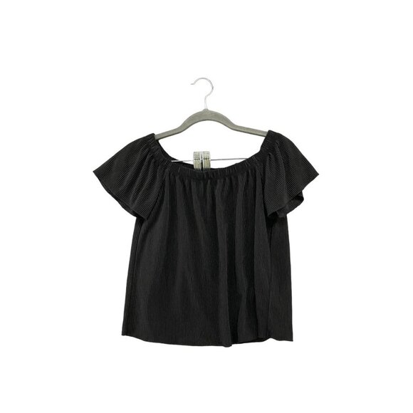 Guess Womens Black Accordion Pleat Off Shoulder Top Flutter Sleeve Size XS - Picture 1 of 10